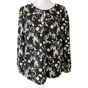 J Crew Blouse Womens Medium Black‎ Floral Liberty Fabric Poppy Dreams Peasant